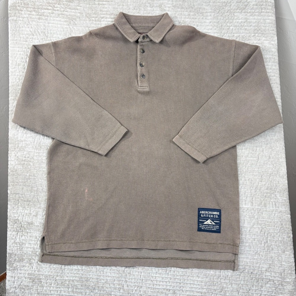 Vintage Abercrombie & Fitch The Big Shirt Ribbed Cotton‎ Polo Taupe Brown Mens M